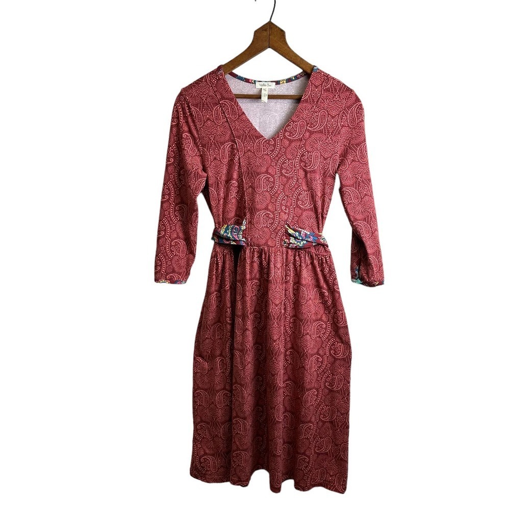 Matilda Jane‎ Dress Women’s size XS Orange v-neck tie back Paisley Long Sleeve